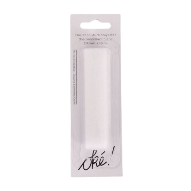 SACHET DE 6 / OURLET COUTURE POLYESTER THERMOCOLLANT BLANC 20 MM. * 10 M.